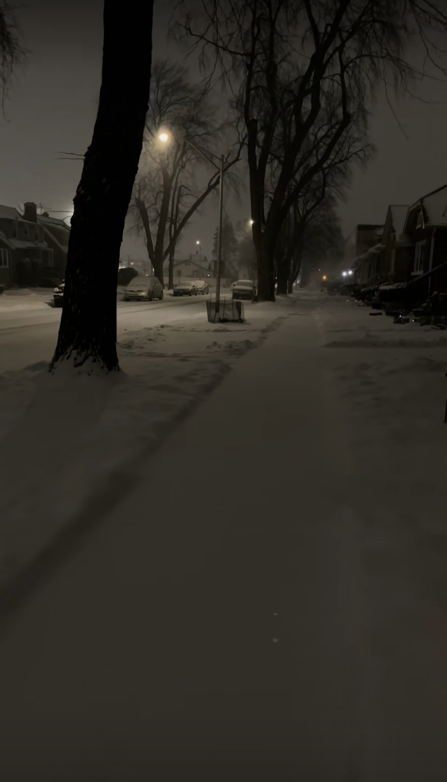 Rua calma coberta de neve à noite